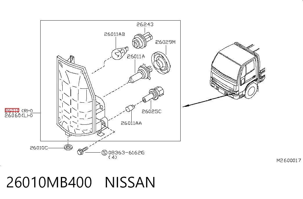 Faro derecho para Nissan Cabstar F24M