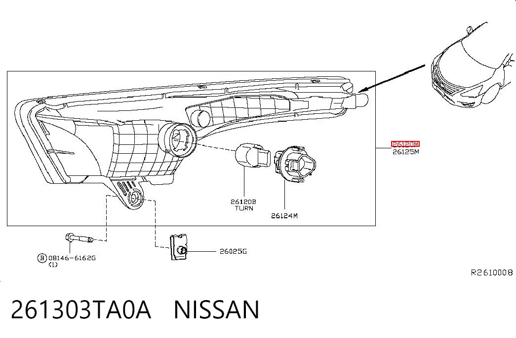 261303TA0A Nissan/Infiniti Piloto intermitente derecho