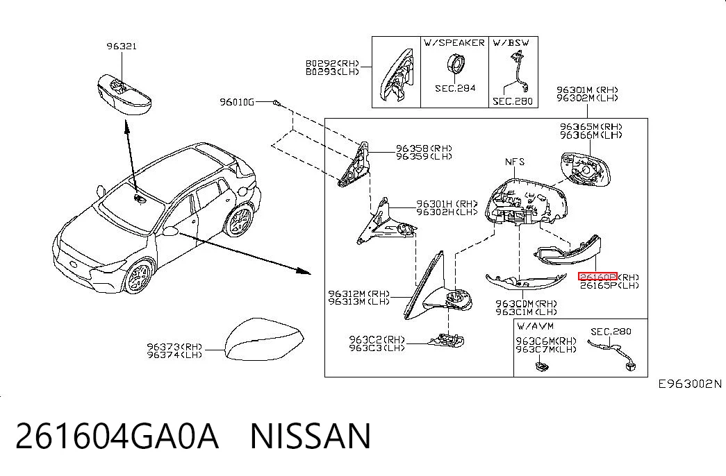 261604GA0A Nissan/Infiniti Luz intermitente del espejo retrovisor derecho
