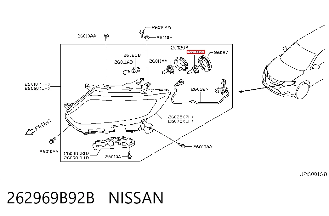262969B92B Nissan/Infiniti Bombilla de cruce