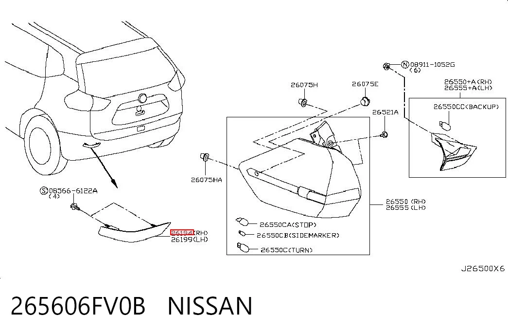 265606FV0B Nissan/Infiniti Reflector, trasero, derecho
