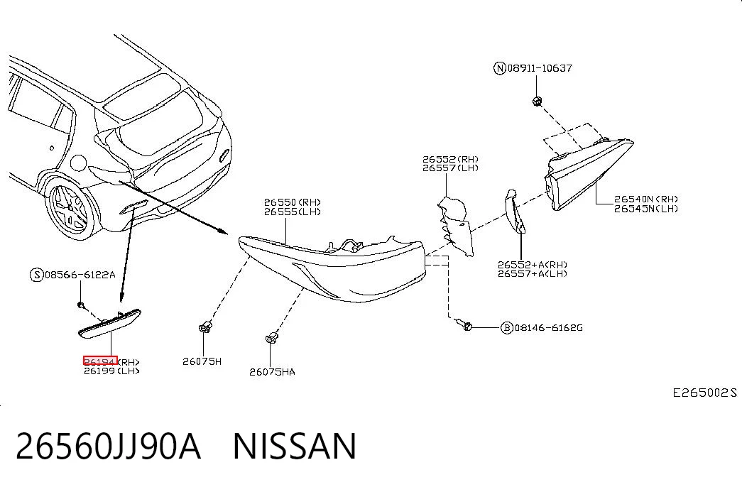 26560JJ90A Nissan/Infiniti Reflector, trasero, derecho