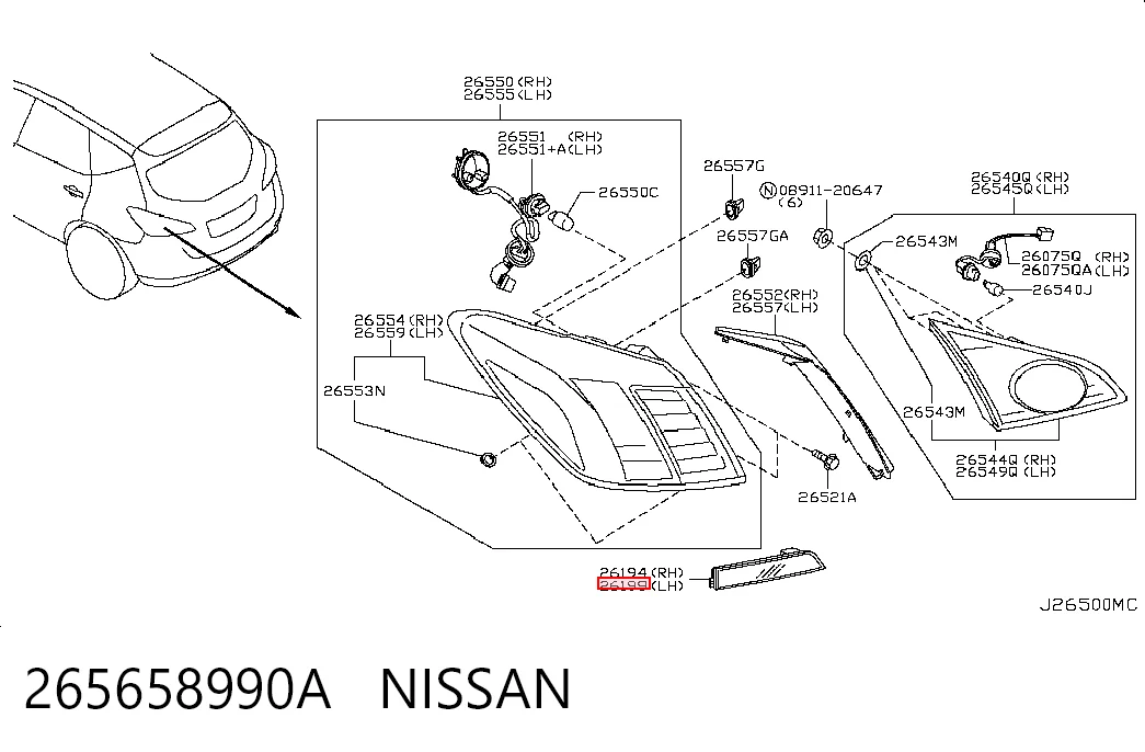 265658990A Nissan/Infiniti Reflector, paragolpes trasero, izquierdo