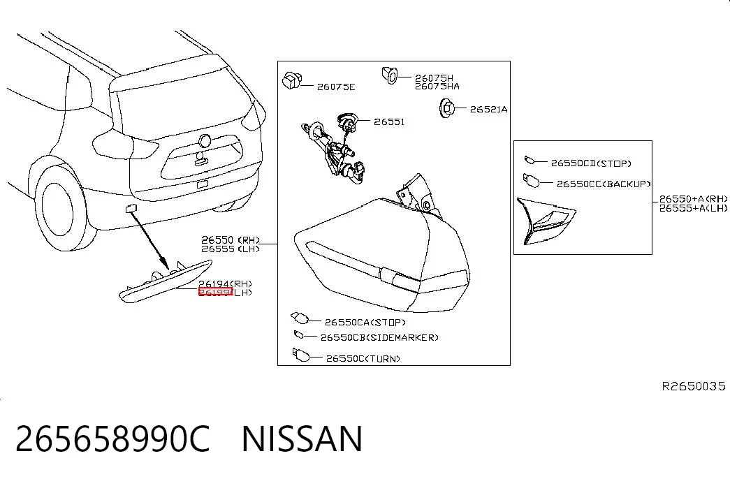 265658990C Nissan/Infiniti Reflector, trasero, izquierdo
