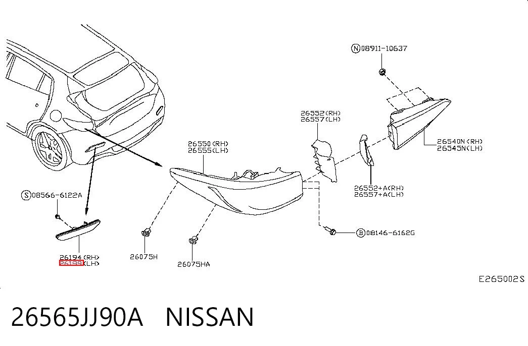 26565JJ90A Nissan/Infiniti Reflector, trasero, izquierdo