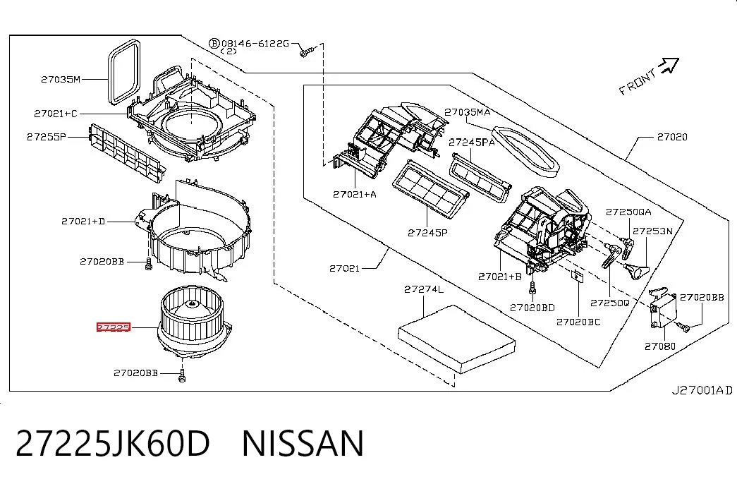 27225JK60D Nissan/Infiniti Ventilador de habitáculo