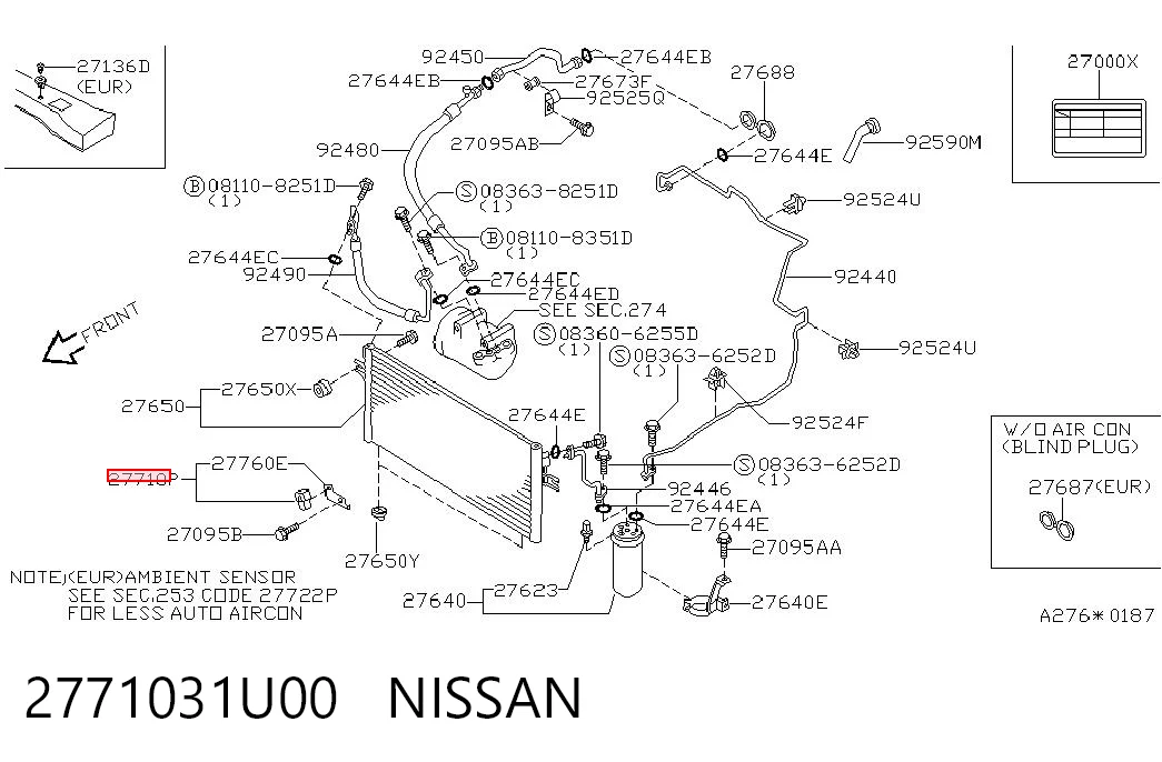 2771031U00 Nissan/Infiniti Sensor de temperatura ambiente