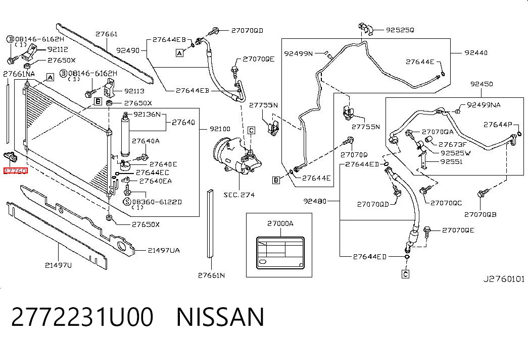 2772231U00 Nissan/Infiniti Sensor de temperatura ambiente