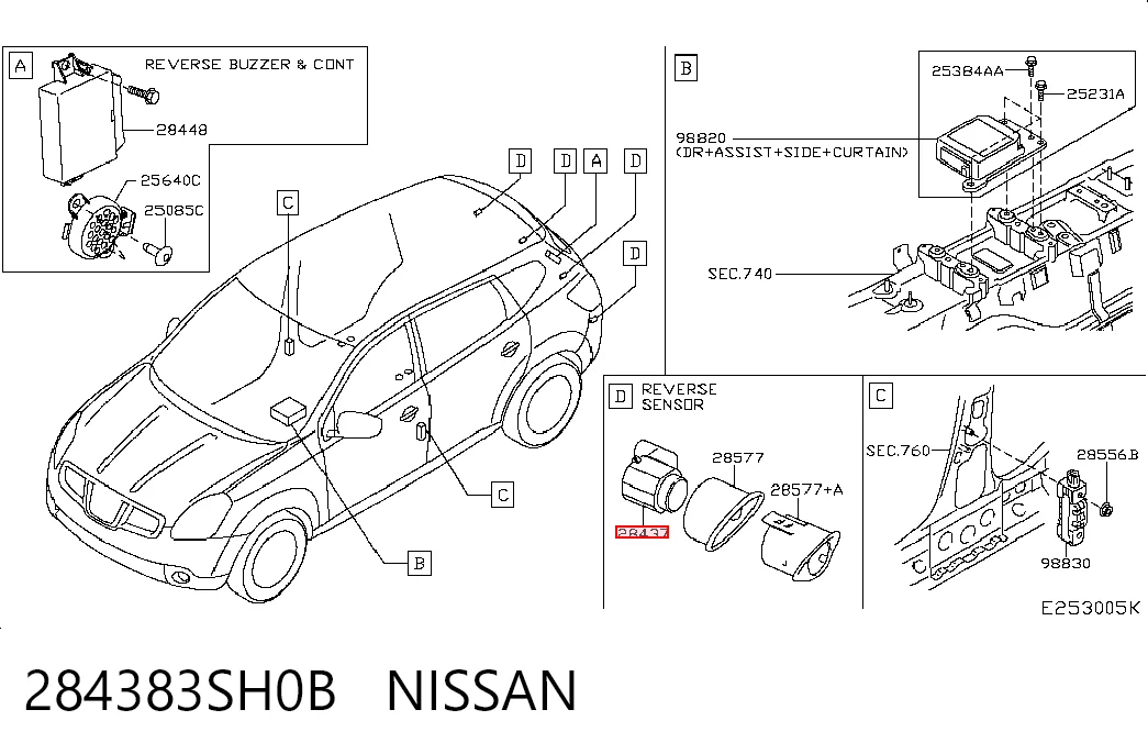 284383SH0B Nissan/Infiniti Sensor alarma de estacionamiento trasero 