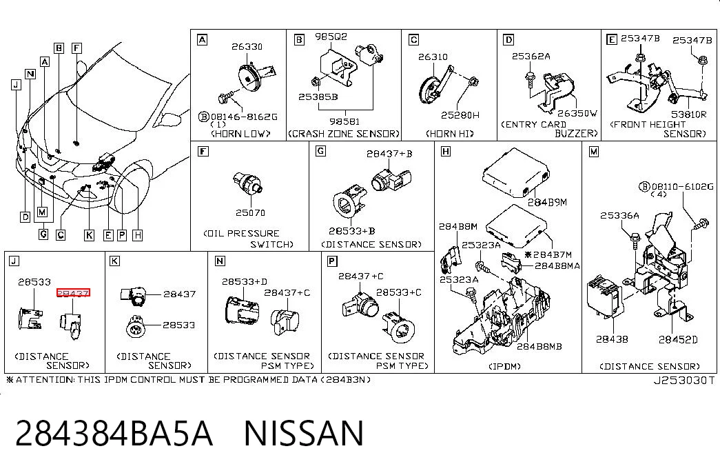 284384BA5A Nissan/Infiniti Sensor de estacionamiento delantero/trasero central