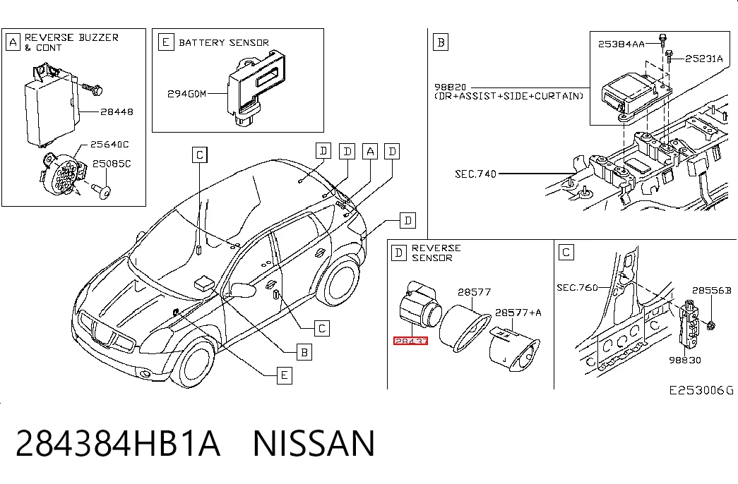 284384HB1A Nissan/Infiniti Sensor alarma de estacionamiento trasero 