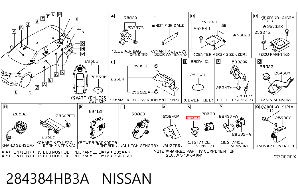 284384HB3A Nissan/Infiniti Sensor de estacionamiento delantero/trasero central