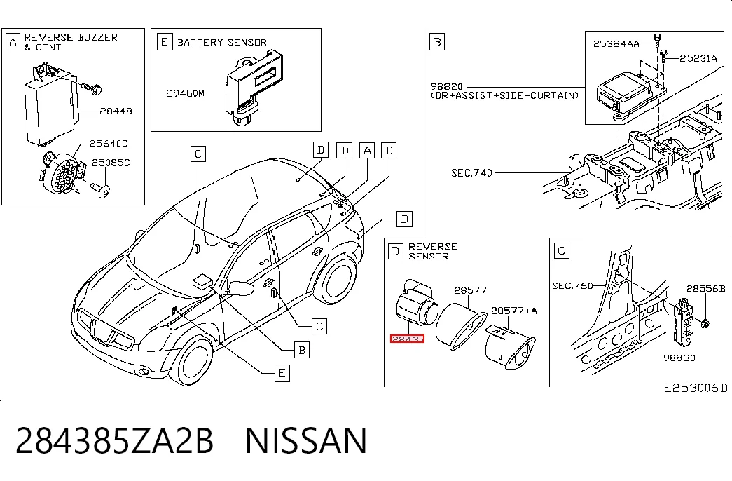 284385ZA2B Nissan/Infiniti Sensor alarma de estacionamiento trasero 