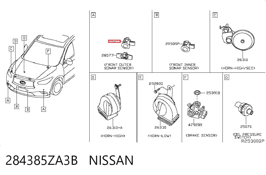 284385ZA3B Nissan/Infiniti Sensor de estacionamiento delantero