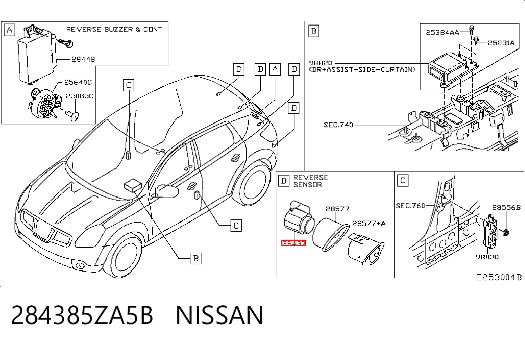 284385ZA5B Nissan/Infiniti Sensor alarma de estacionamiento trasero 