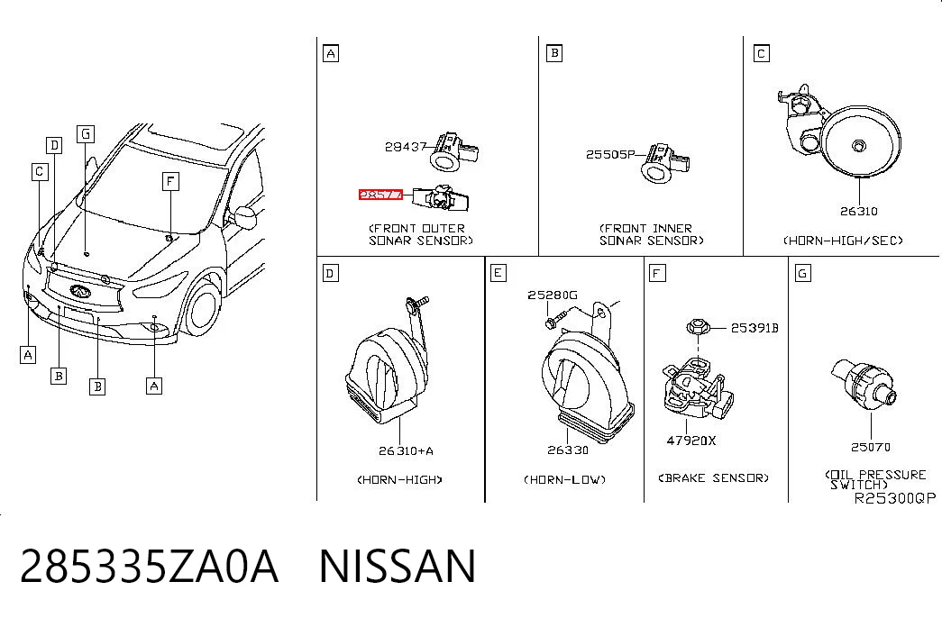 285335ZA0A Nissan/Infiniti Soporte del sensor de estacionamiento delantero lateral