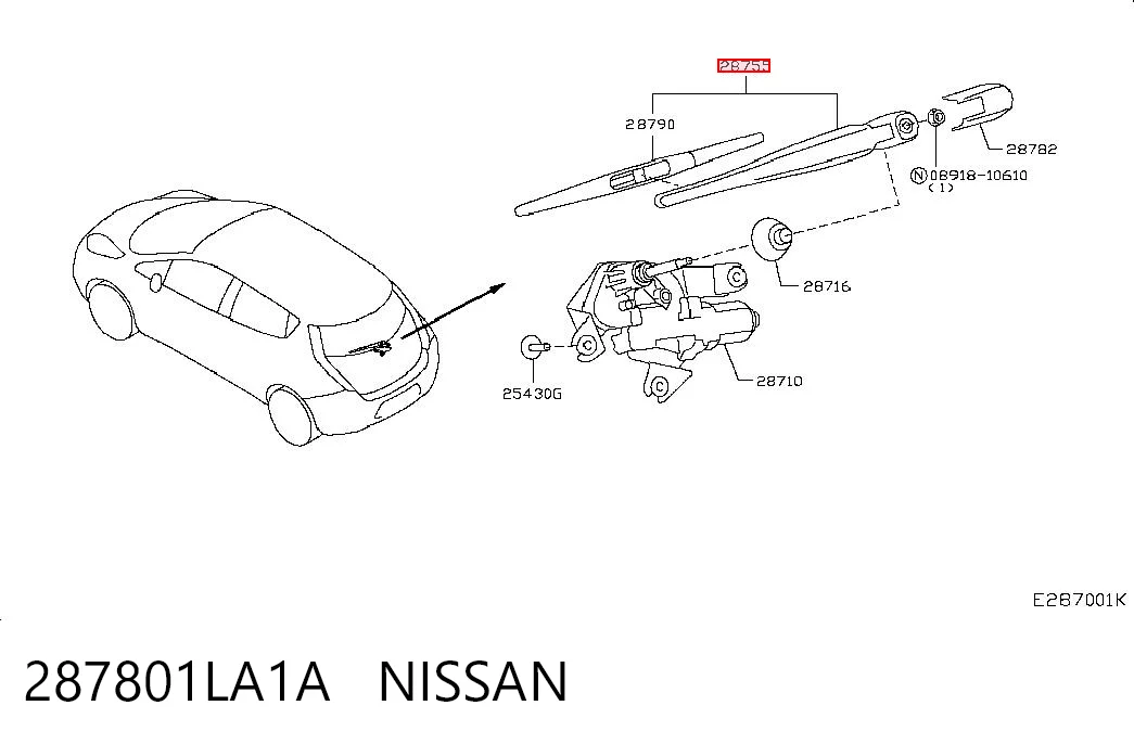 287801LA1A Nissan/Infiniti Brazo del limpiaparabrisas, luna trasera