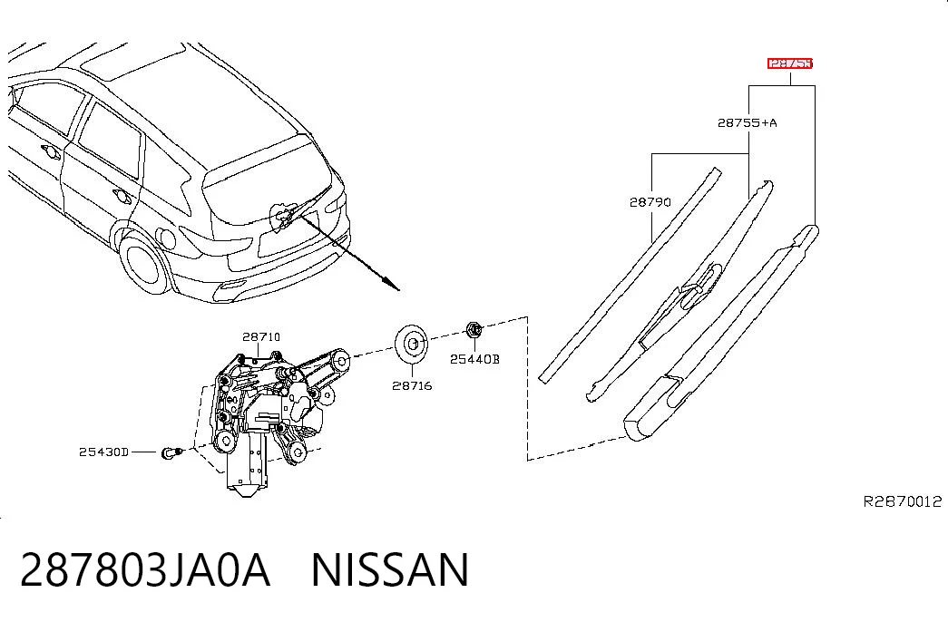 287803JA0A Nissan/Infiniti Brazo del limpiaparabrisas, luna trasera