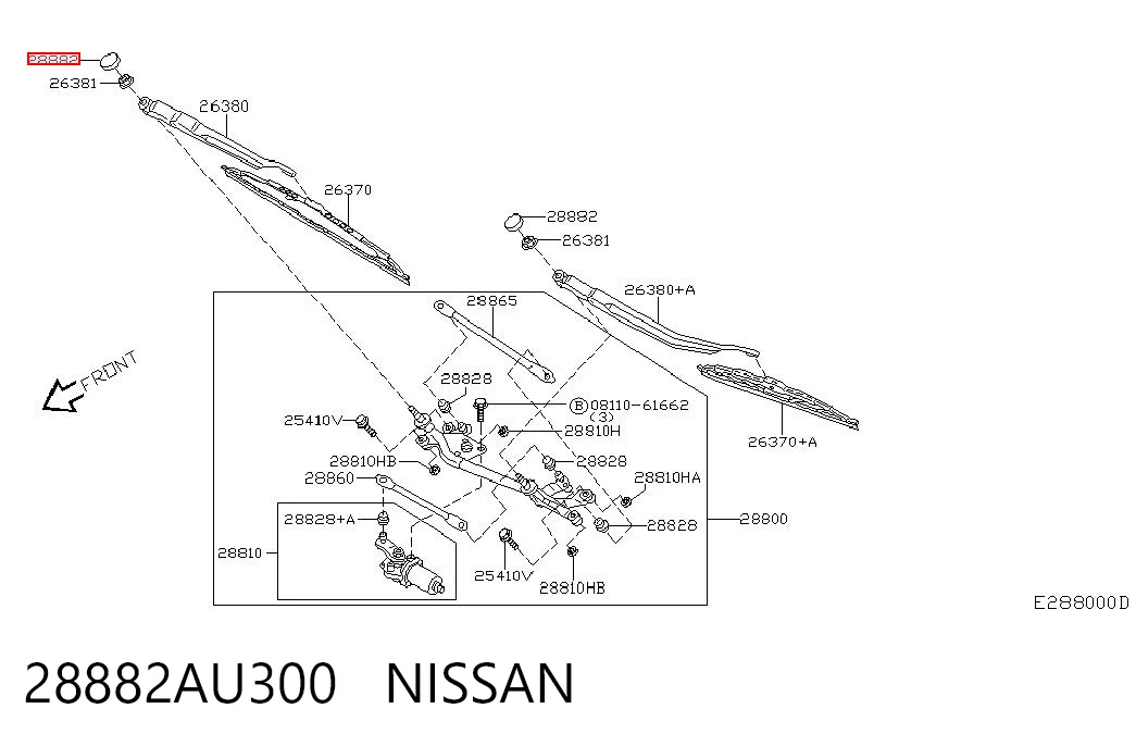 28882AU300 Nissan/Infiniti Tapa de la tuerca de fijación del brazo del limpiaparabrisas delantero