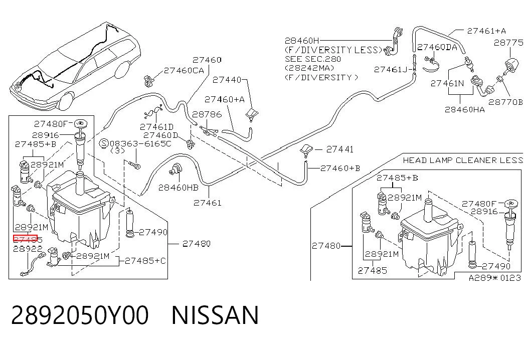 2892050Y00 Nissan/Infiniti Bomba de agua de lavado, lavado de parabrisas, delantera