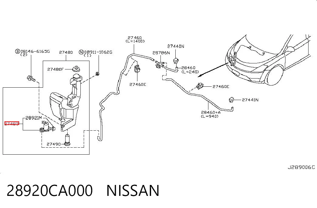 28920CA000 Nissan/Infiniti Bomba de limpiaparabrisas delantera
