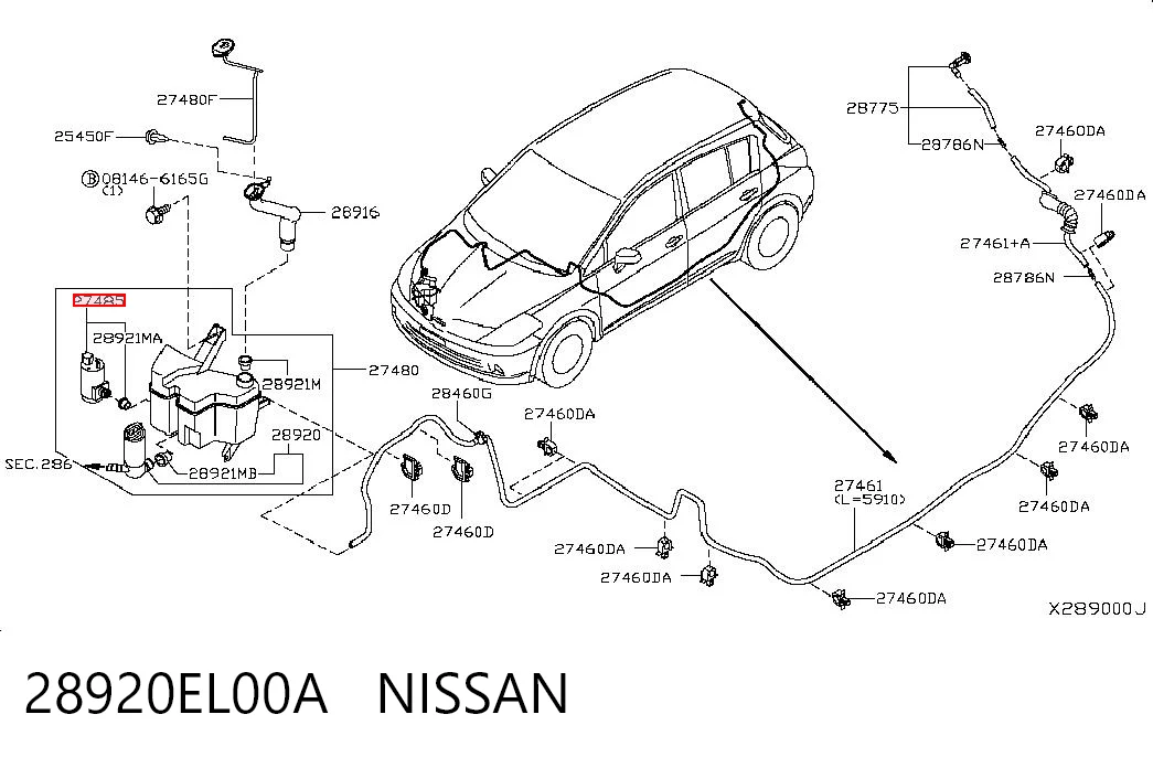 28920EL00A Nissan/Infiniti Bomba de agua de lavado, lavado de parabrisas, delantera