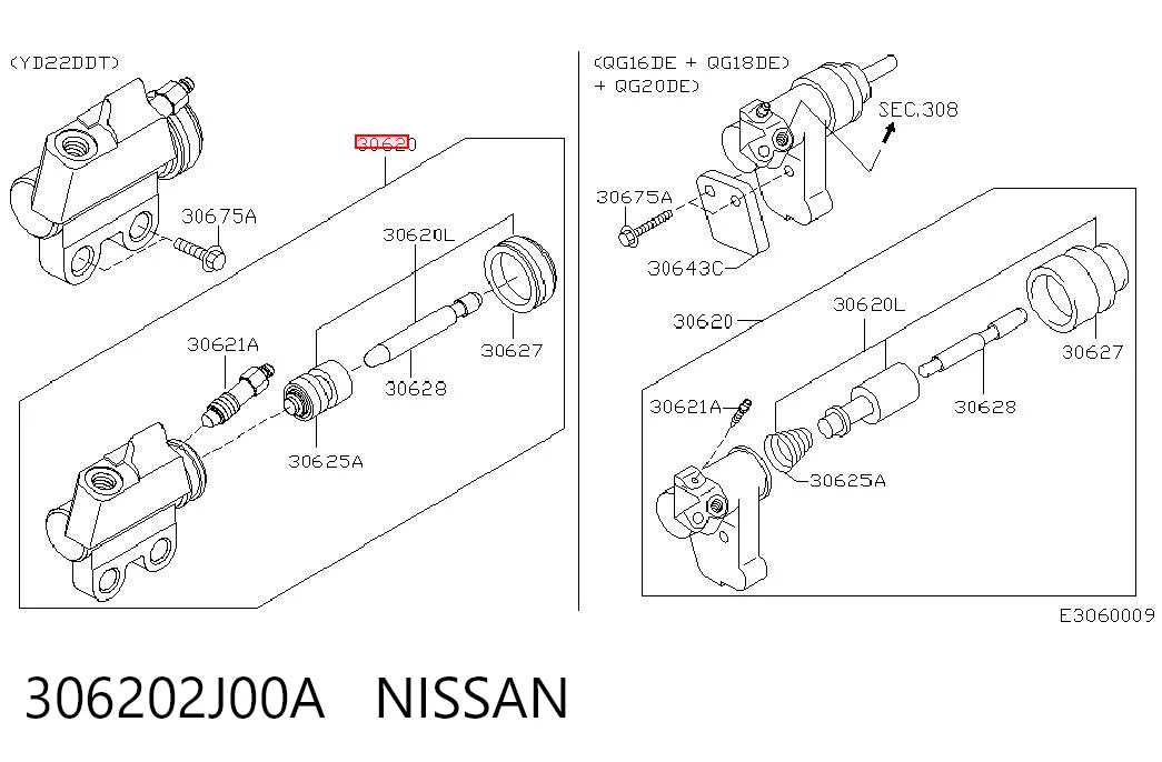 306202J00A Nissan/Infiniti Cilindro receptor de embrague
