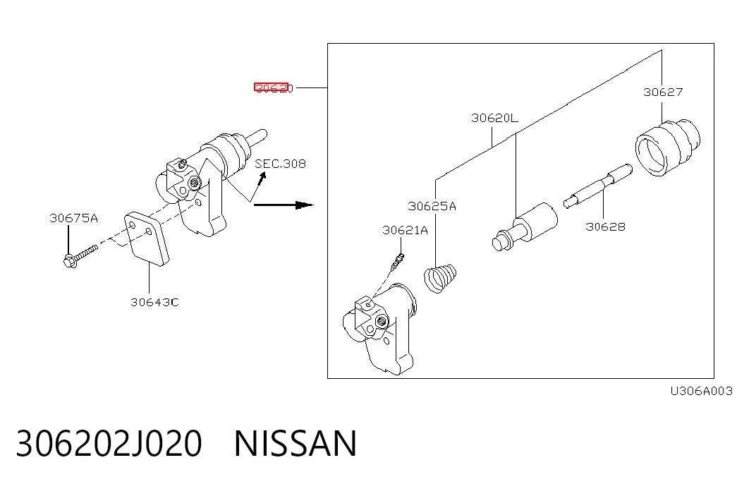306202J020 Nissan/Infiniti Cilindro receptor de embrague