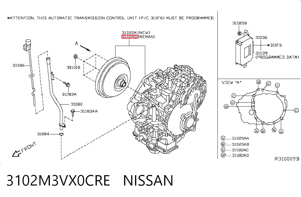 Transmisión automática ensamblada 3102M3VX0CRE NISSAN