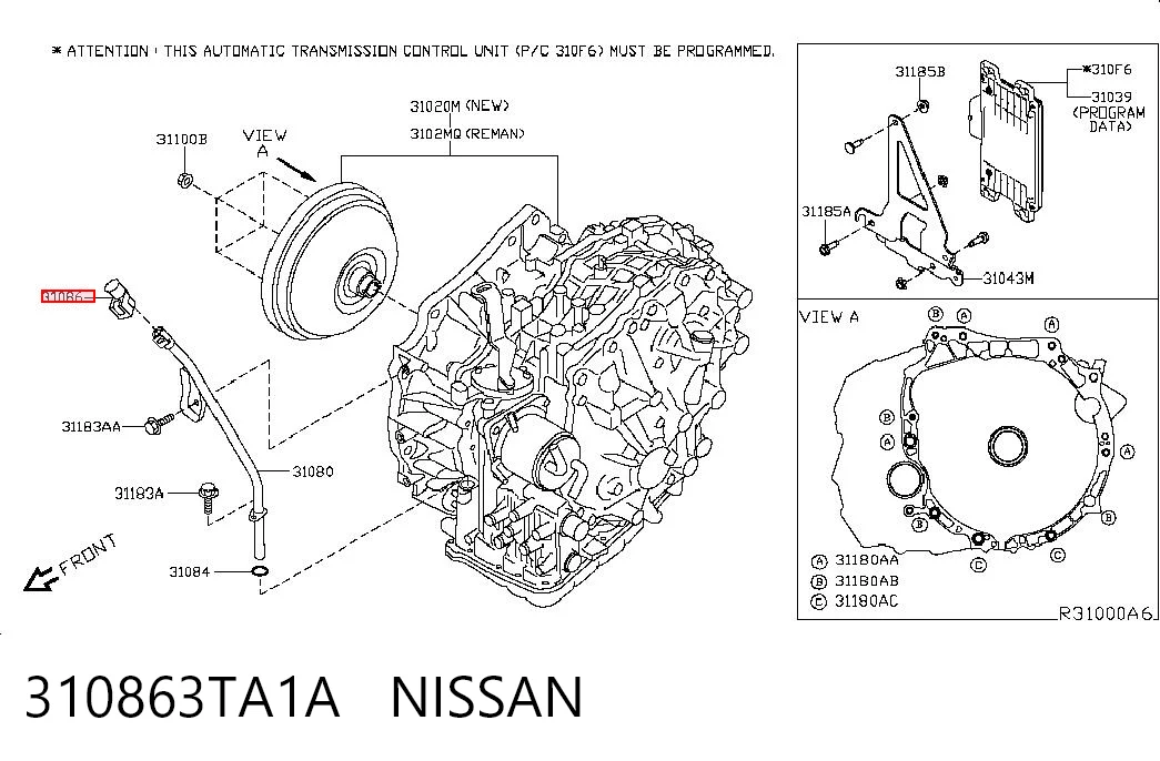 310863TA1A Nissan/Infiniti Varilla medidora de aceite de la transmisión automática