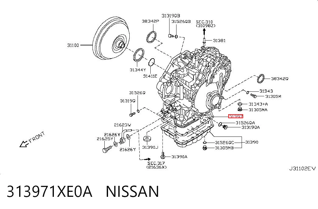 313971XE0A Nissan/Infiniti Junta del cárter de aceite de la caja de cambios