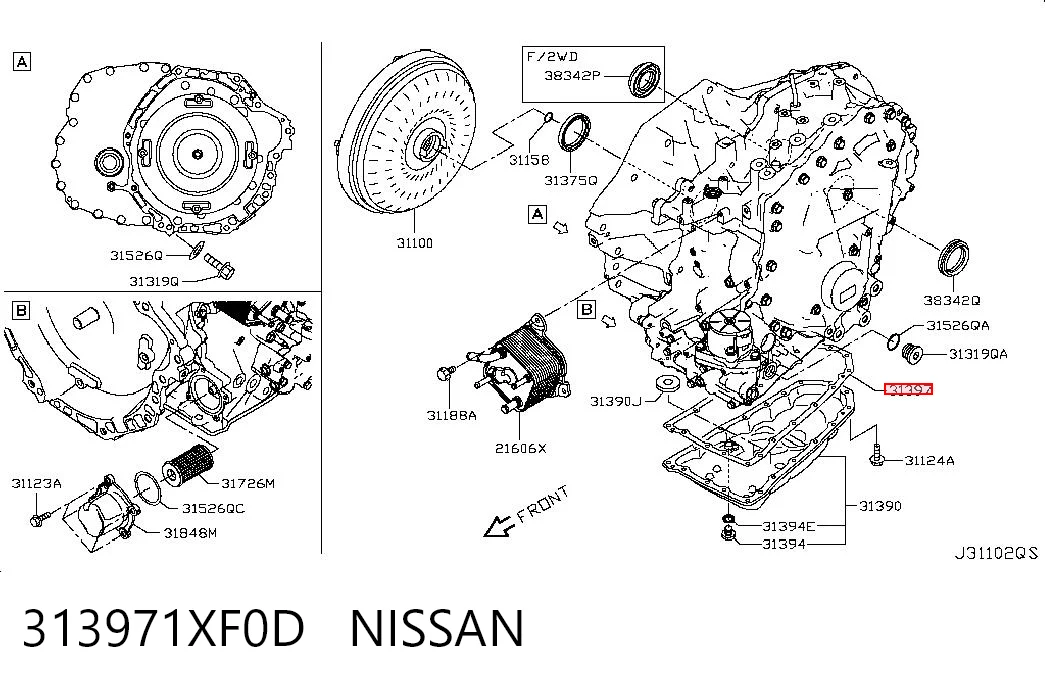 313971XF0D Nissan/Infiniti Junta del cárter de aceite de la caja de cambios