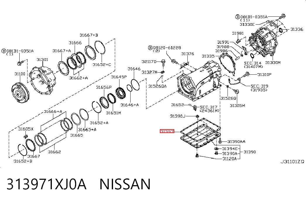 313971XJ0A Nissan/Infiniti Junta del cárter de aceite de la caja de cambios