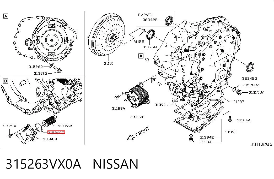 315263VX0A Nissan/Infiniti Anillo de sellado del filtro de transmisión automática