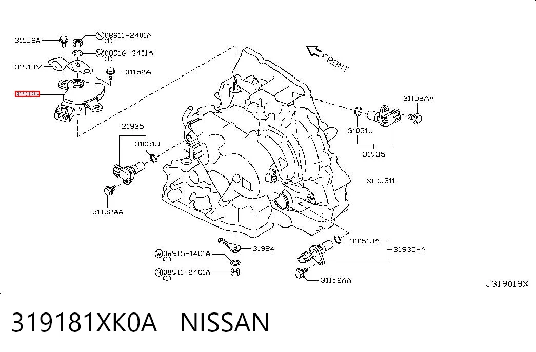 319181XK0A Nissan/Infiniti Sensor de posición del selector de la transmisión automática