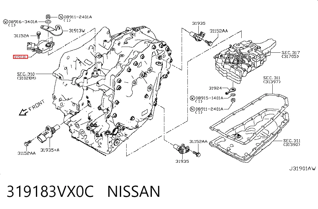 319183VX0C Nissan/Infiniti Sensor de posición del selector de la transmisión automática