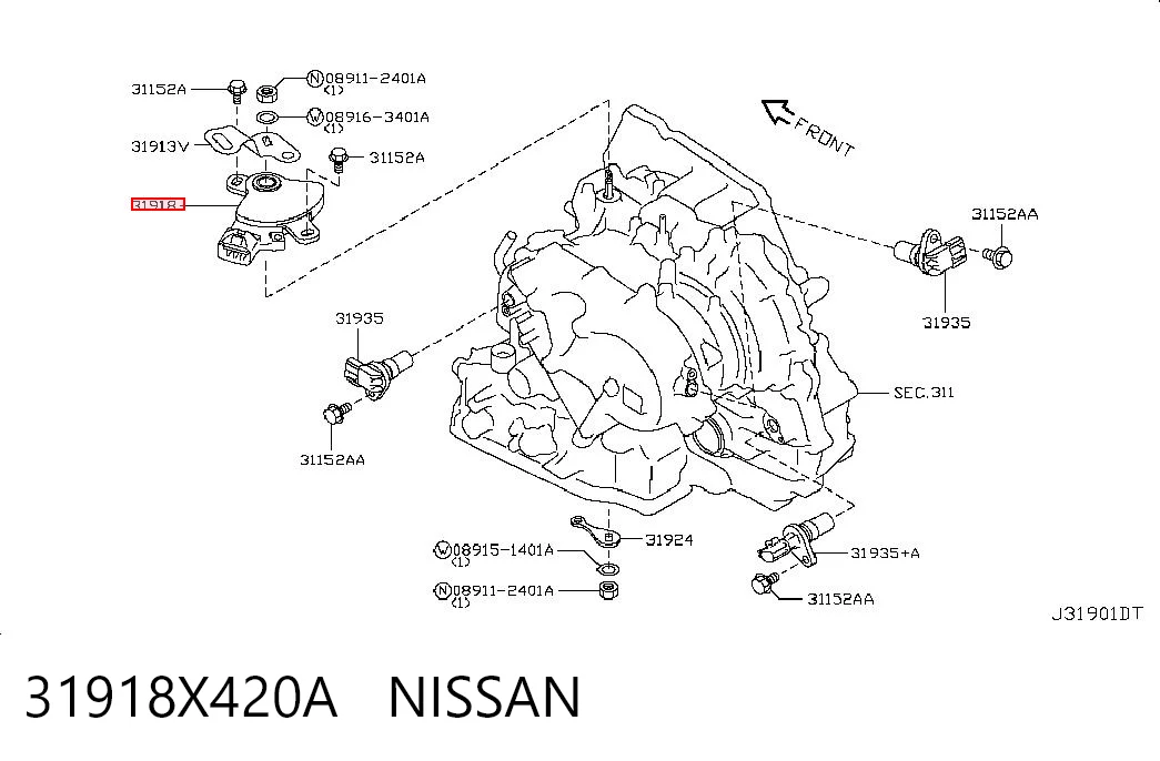 31918X420A Nissan/Infiniti Sensor de posición del selector de la transmisión automática
