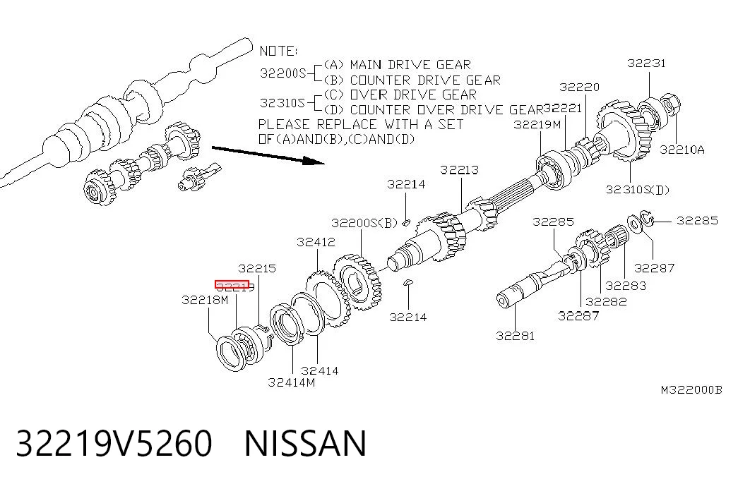 Cojinete de la transmisión para Nissan Terrano II R20