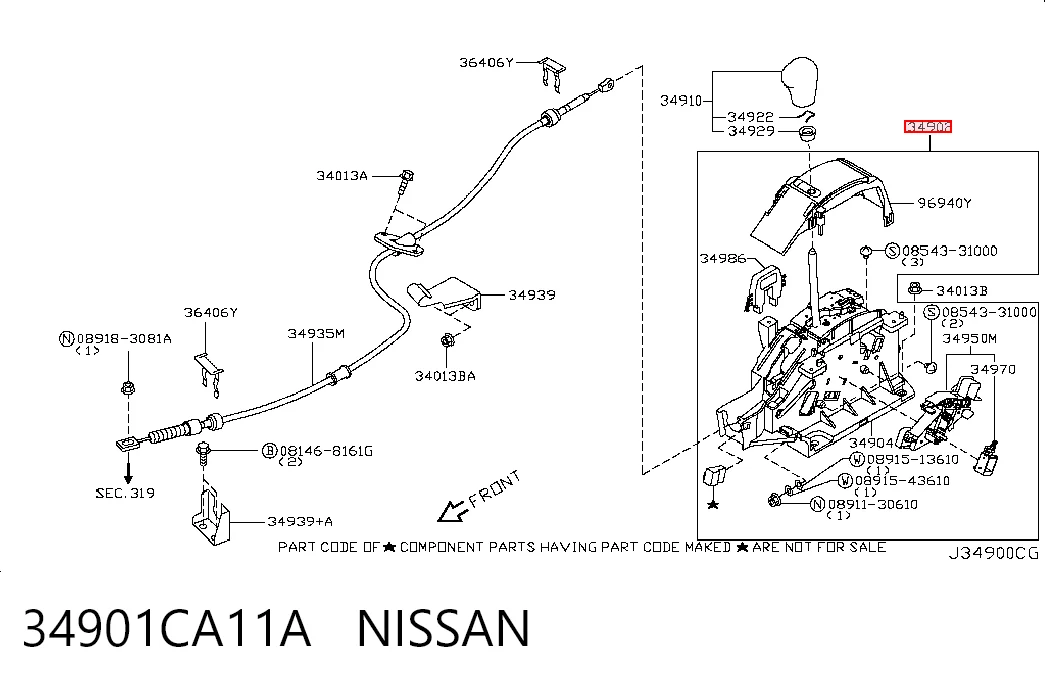 Palanca selectora cambio de marcha para Nissan Murano  Z50