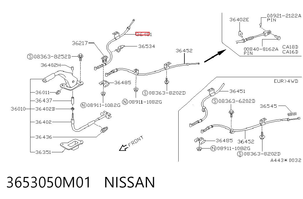 Cable de freno de mano trasero derecho Nissan Sunny II