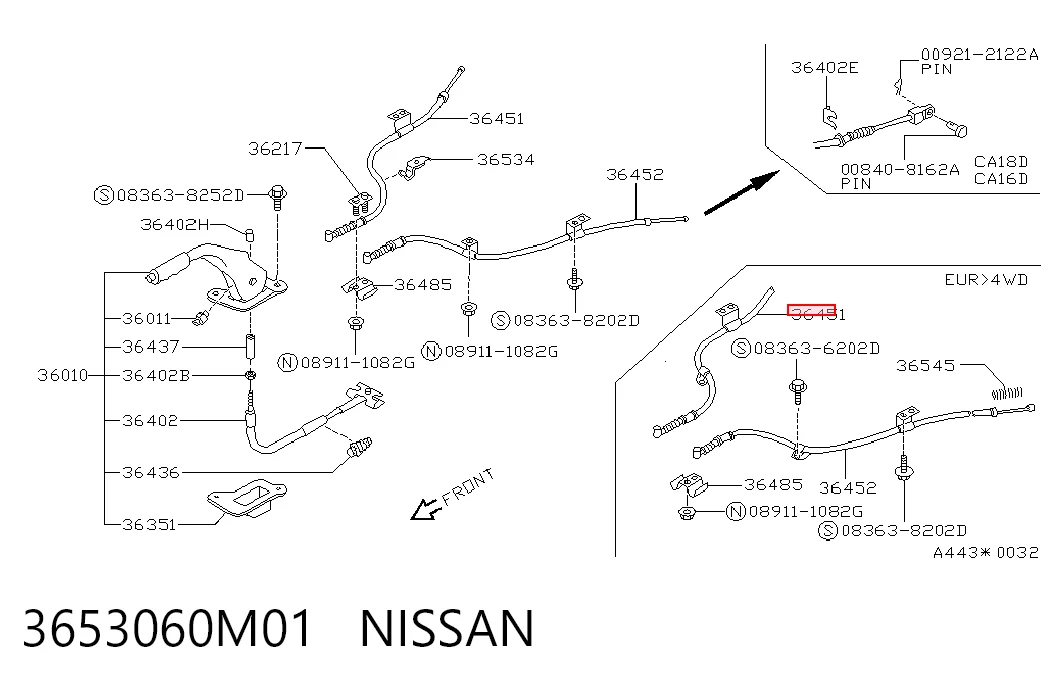 Cable de freno de mano trasero derecho para Nissan Sunny II N13
