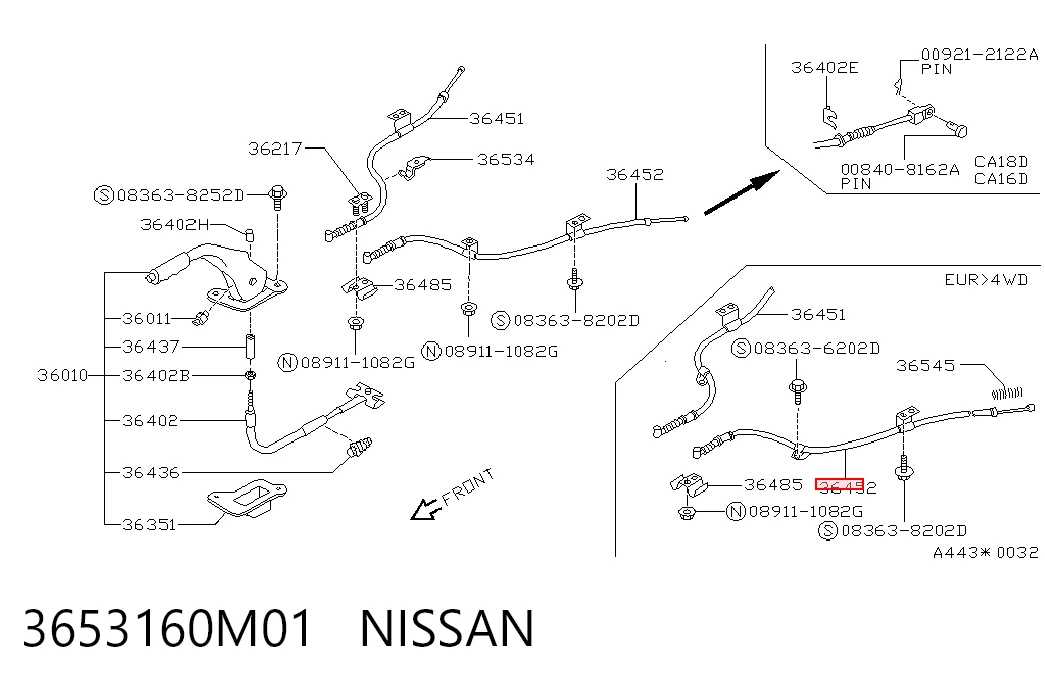 Cable de freno de mano trasero izquierdo para Nissan Sunny N13
