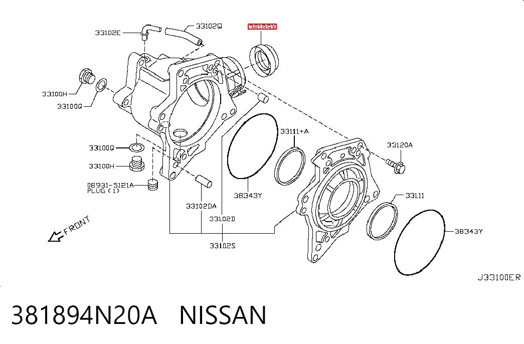 381894N20A Nissan/Infiniti Retén del eje primario de la caja de transferencia