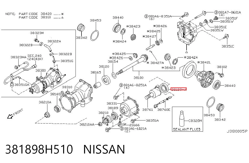 381898H510 Nissan/Infiniti Retén del piñón del diferencial trasero