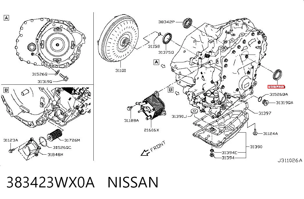 383423WX0A Nissan/Infiniti Retén del semieje delantero izquierdo