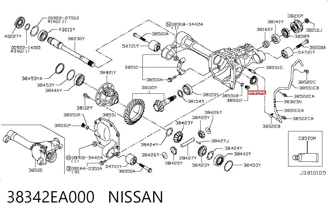38342EA000 Nissan/Infiniti Retén del diferencial del eje delantero