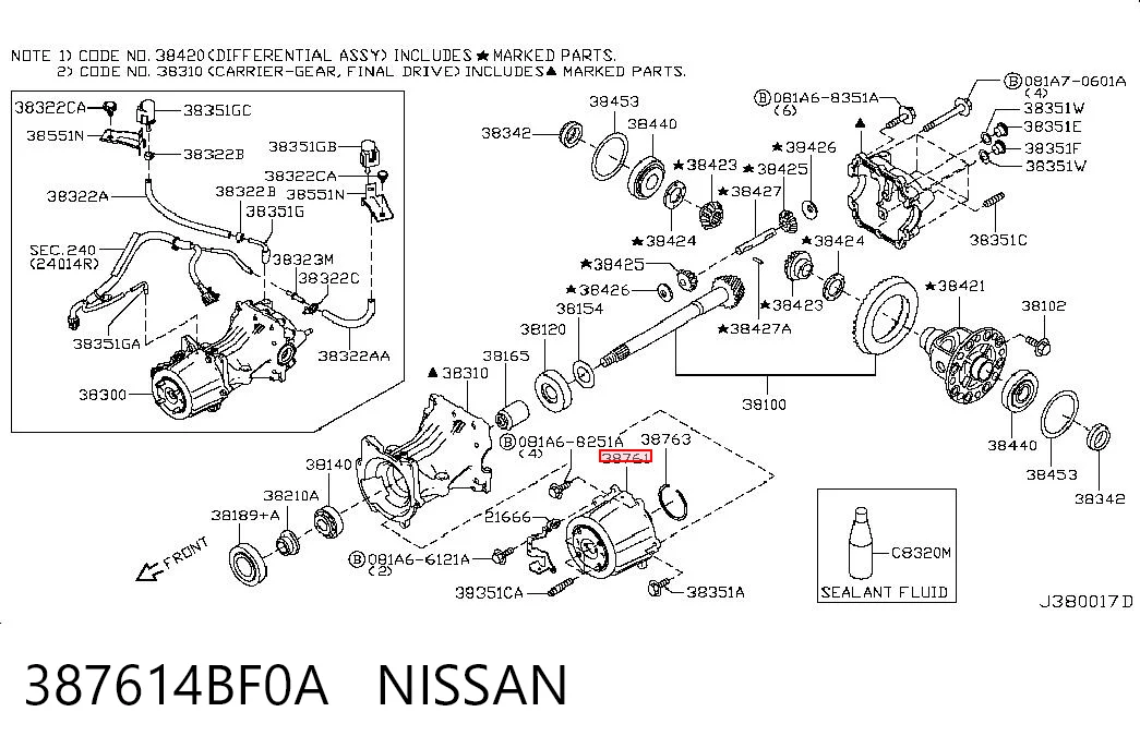 387614BF0A Nissan/Infiniti Acoplamiento del eje trasero