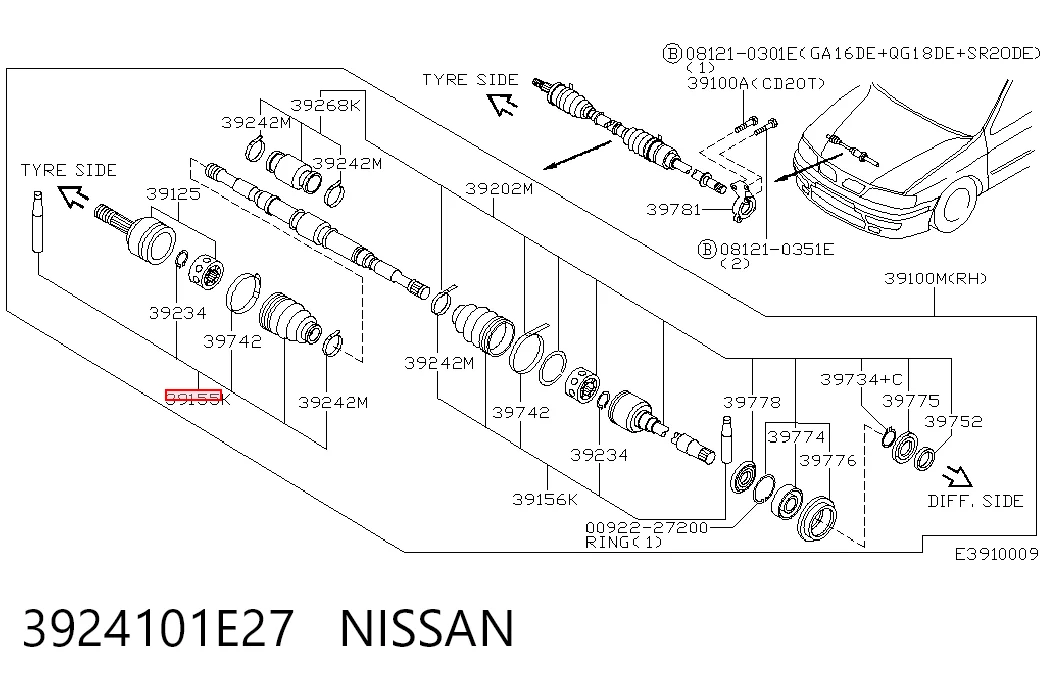  Fuelle de palier delantero exterior Nissan Terrano 2