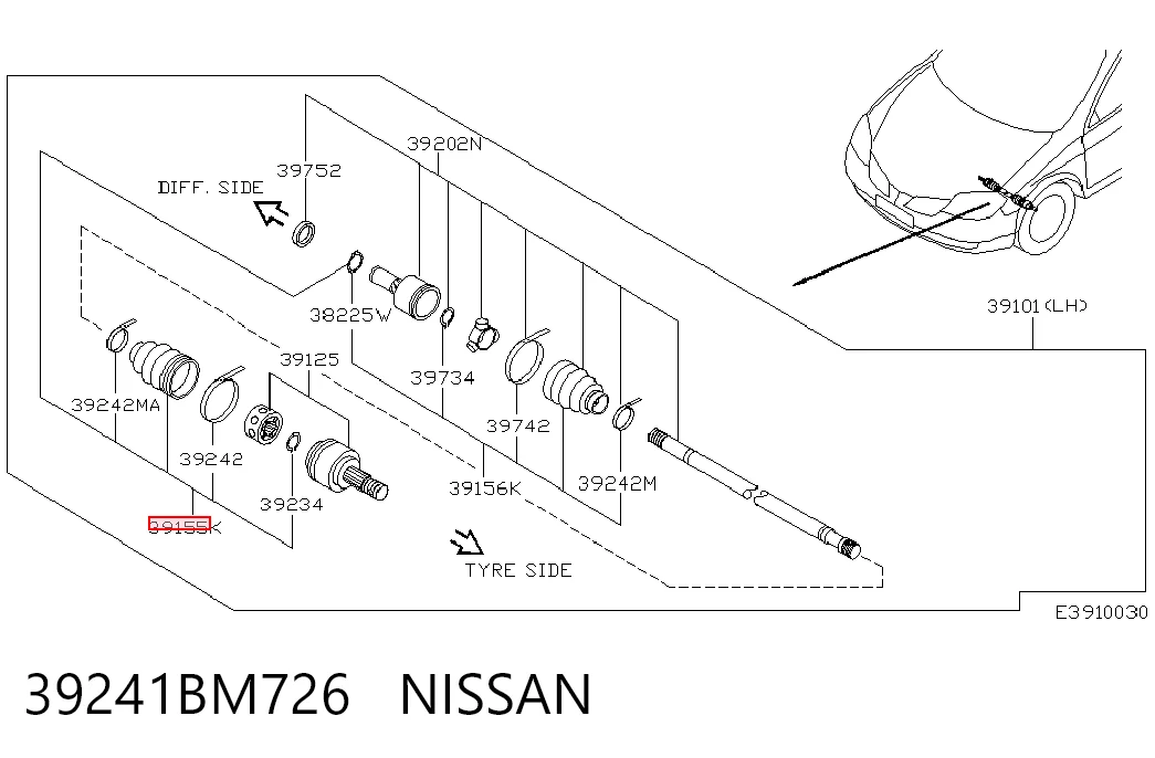 Fuelle transmisión delantero exterior para Nissan Primera  P12