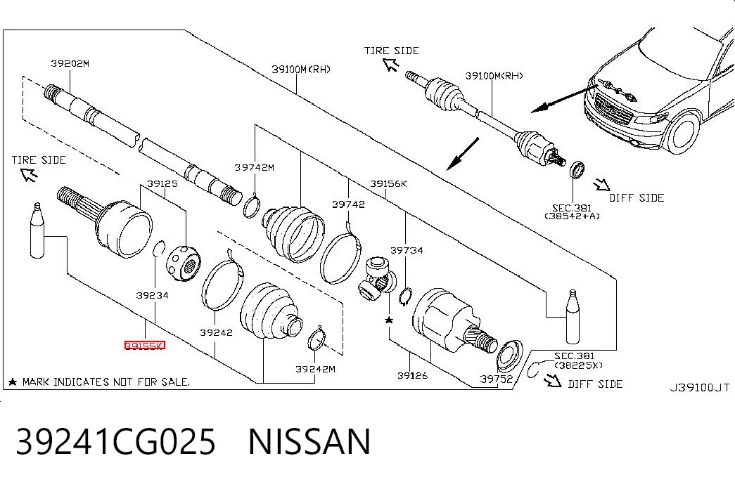 Fuelle exterior del palier delantero 39241CG025 NISSAN